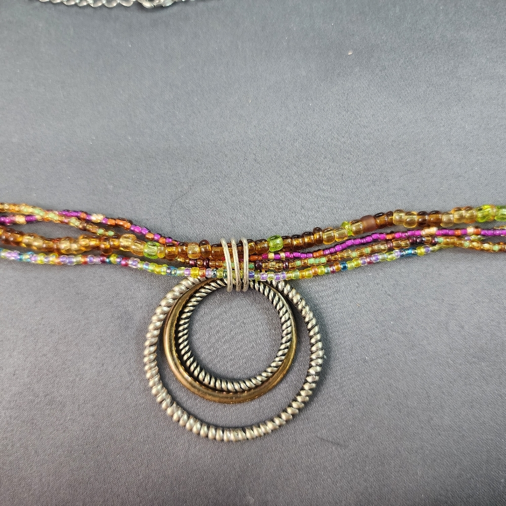 Beaded Necklace with 3 Ring Charm